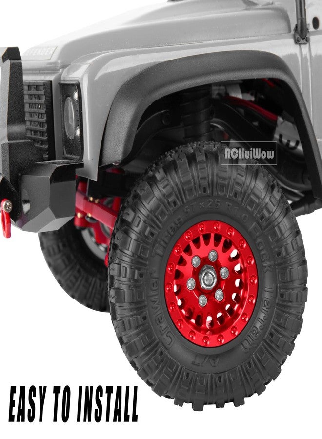 عجلات وإطارات RCHuiWow RC 1.0 Beadlock لسيارات الزحف RC بمقياس 1/18 TRX4M و1/24 SCX24، عجلات من سبائك الألومنيوم RC مع حواف Beadlock مقاس 1.0 وإطارات مطاطية ناعمة، 4 قطع، أحمر - Image 4